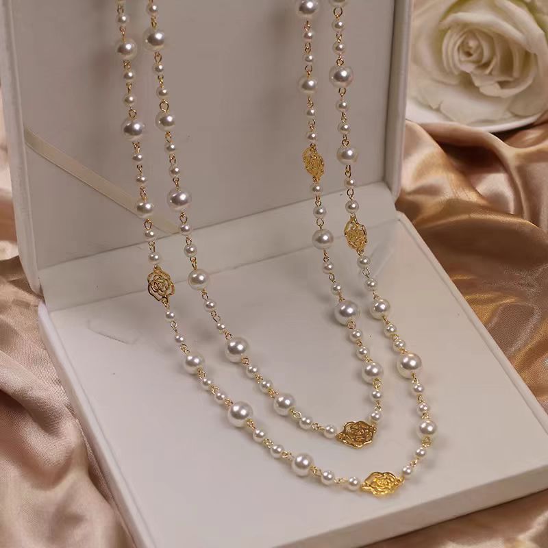 Retro Multi-layer Pearls Necklace Fashion Long Sweater