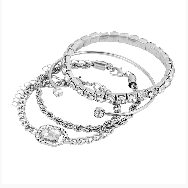Fashion Jewelry 4 Pcs Crystal Bracelet Set Bohemian Design For Women Vintage Luxury Twisted Cuff Chains Armband Jewelry Accessories