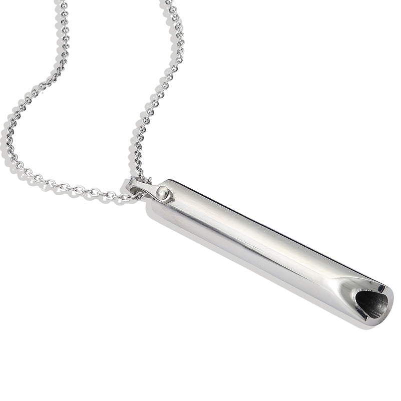 Titanium Steel Whistle Meditation Samma-sati Breathing Decompression Anxiety Yoga Stainless Steel Pendant Necklace