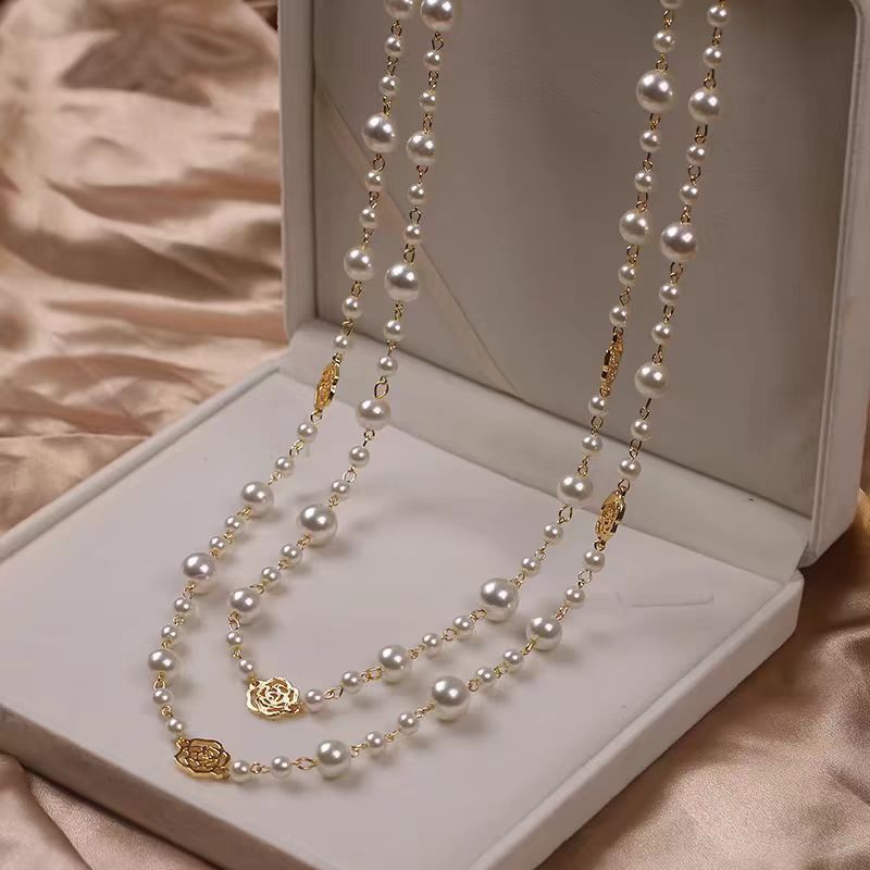 Retro Multi-layer Pearls Necklace Fashion Long Sweater
