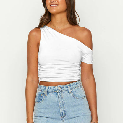 Slim One-shoulder Oblique Collar Crop Vest Summer