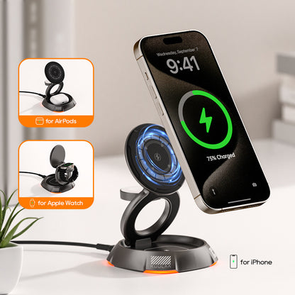 Mobile Phone Watch Headset Three-in-one Magnetic Rotating Wireless Charger