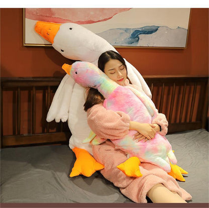 Colorful Big White Geese Doll Soothing Pillow