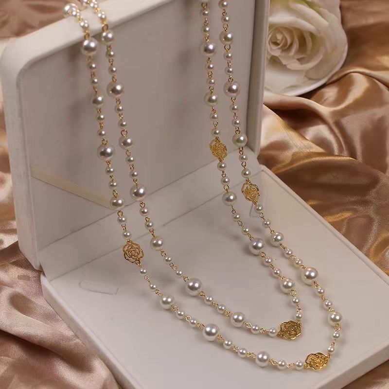 Retro Multi-layer Pearls Necklace Fashion Long Sweater