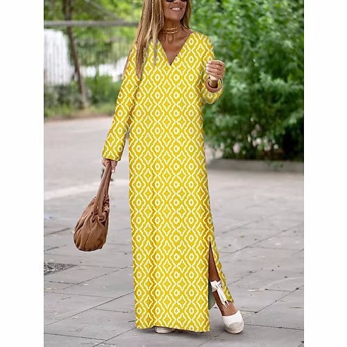 Summer Geometric Printed V-neck Long Dress