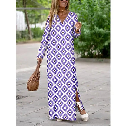 Summer Geometric Printed V-neck Long Dress