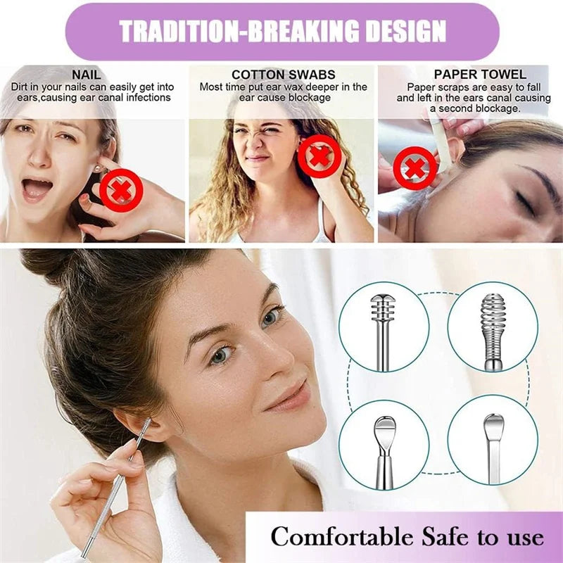 Stainless Steel Ear Cleaner Portable Ear Spoons Spiral
