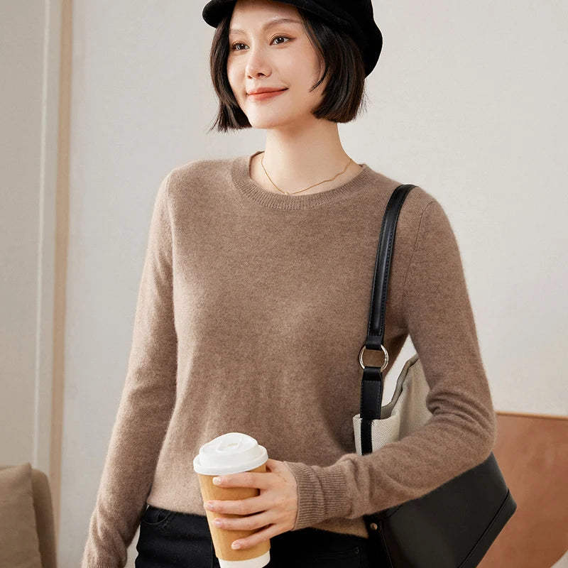 100% Pure Goat Cashmere Knitted Pullovers O-Neck