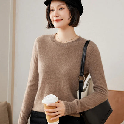 100% Pure Goat Cashmere Knitted Pullovers O-Neck