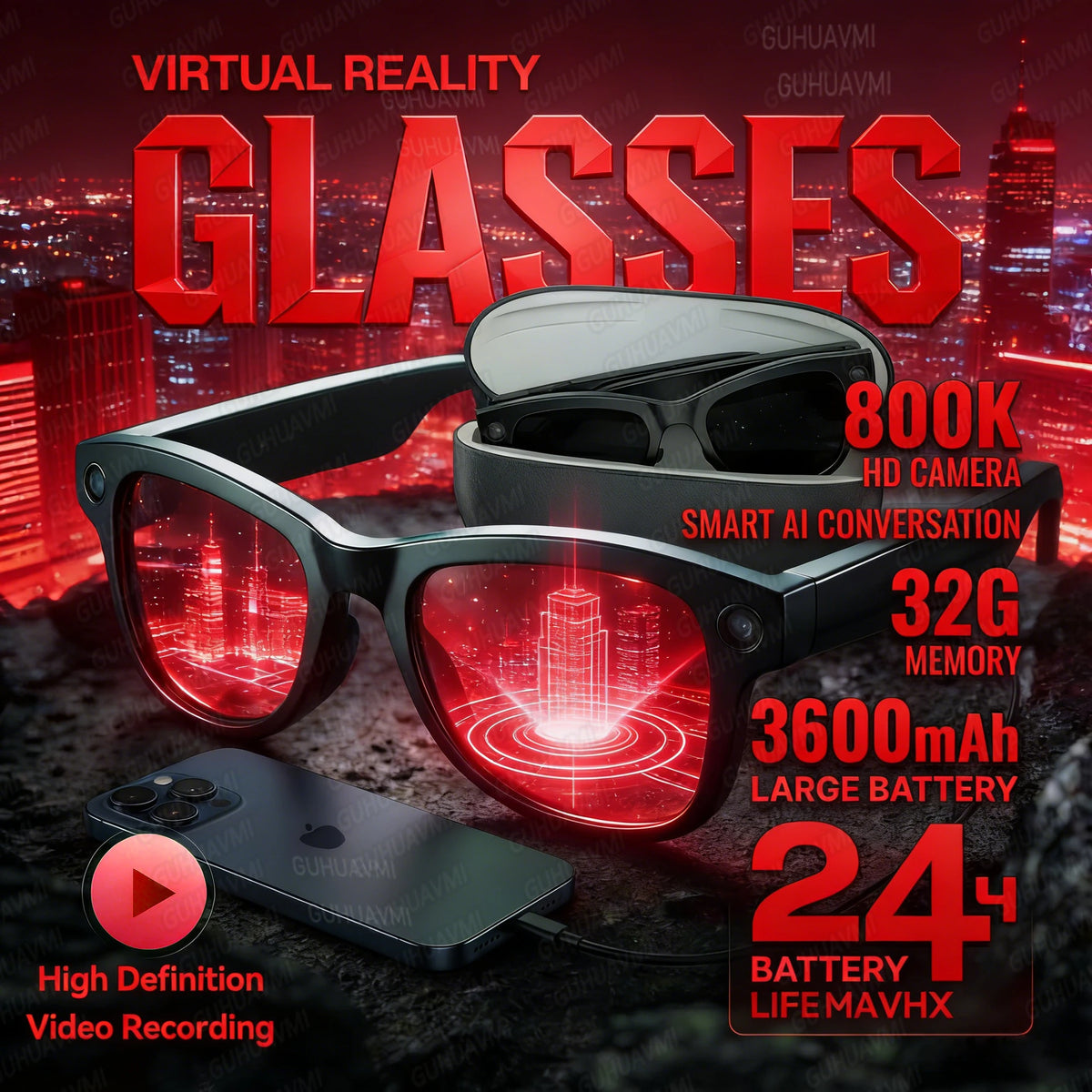 Smart AI Glasses 1080P HD Camera M02 Ultra ChatGPT