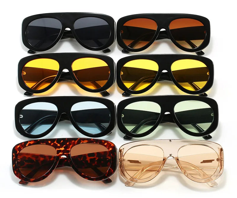 Vintage thick frame stripe oval sunglasses for women