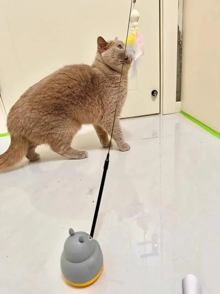360 Degree Rotating Cat Teaser Wand with Feather Bell Wire