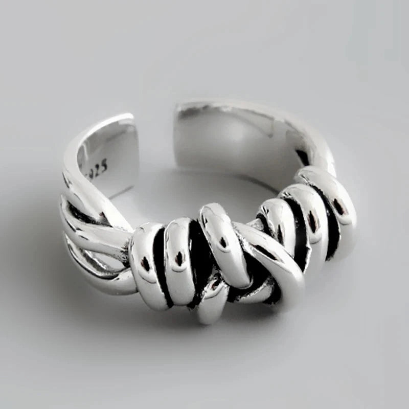 VENTFILLE 925 Sterling Silver Finger Rings Hollow Chain