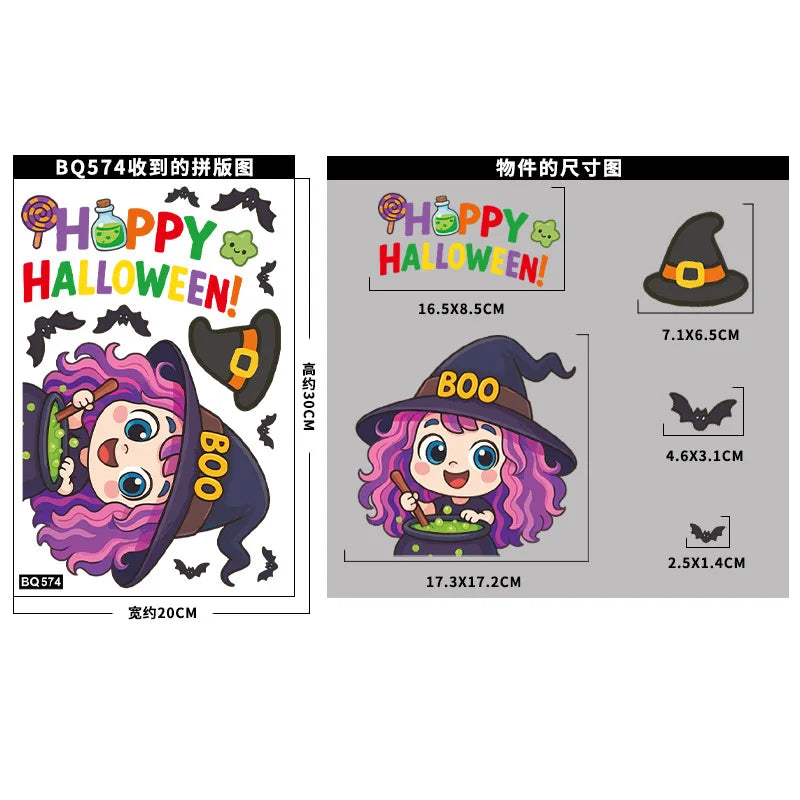 Halloween Window Glass Stickers Cartoon Pumpkin Lantern Candy Bat