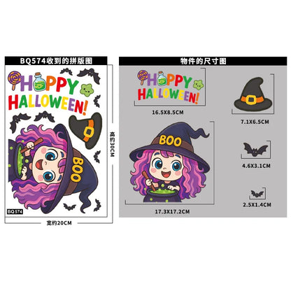 Halloween Window Glass Stickers Cartoon Pumpkin Lantern Candy Bat