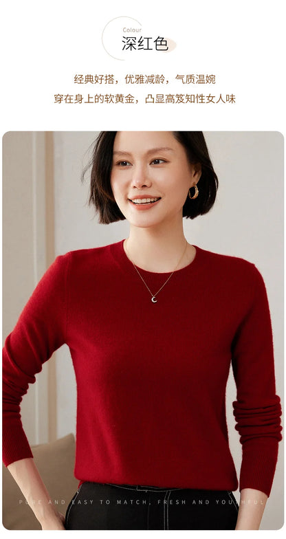 100% Pure Goat Cashmere Knitted Pullovers O-Neck
