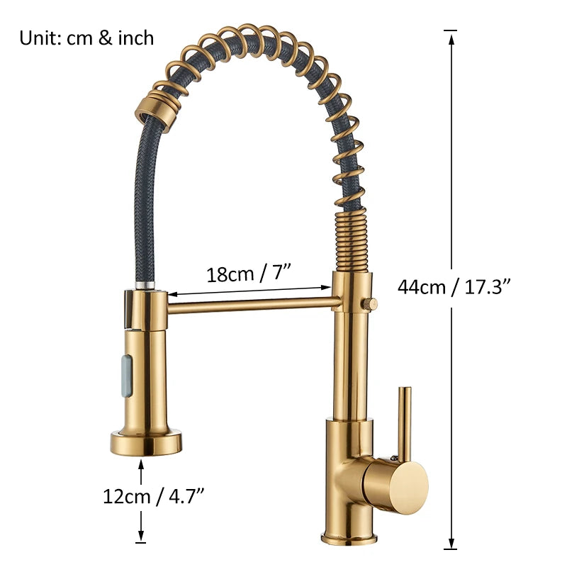 Brushed Gold Kitchen Faucet Pull Down 2-way Spray Single