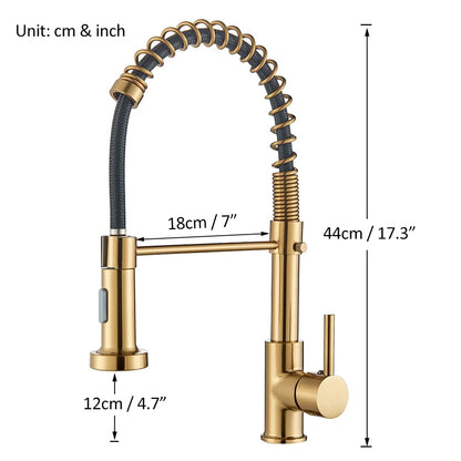 Brushed Gold Kitchen Faucet Pull Down 2-way Spray Single