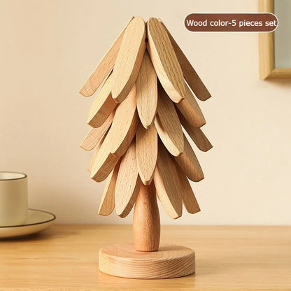 Tree Design Stand Wooden Trivets Decorative Anti Scald