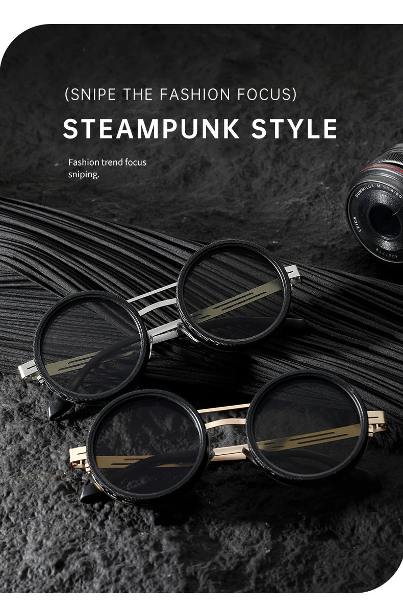 Polarized Round Steampunk ND9 Adjustable Dimming Sunglasses