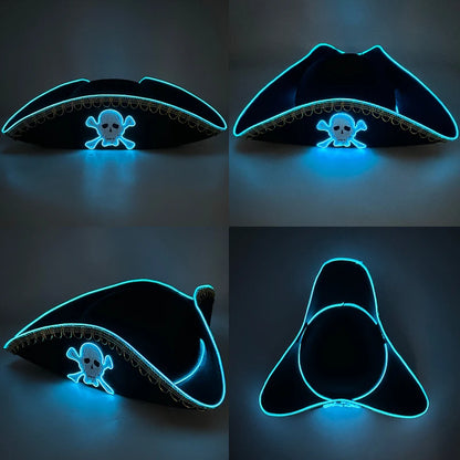 Halloween LED Black Pirate Hat For Adult Pirate Theme Party