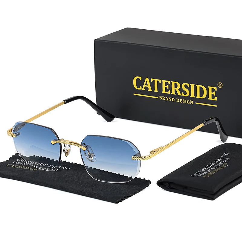 New Retro Rimless Sunglasses Men's Polygon Brand Designer