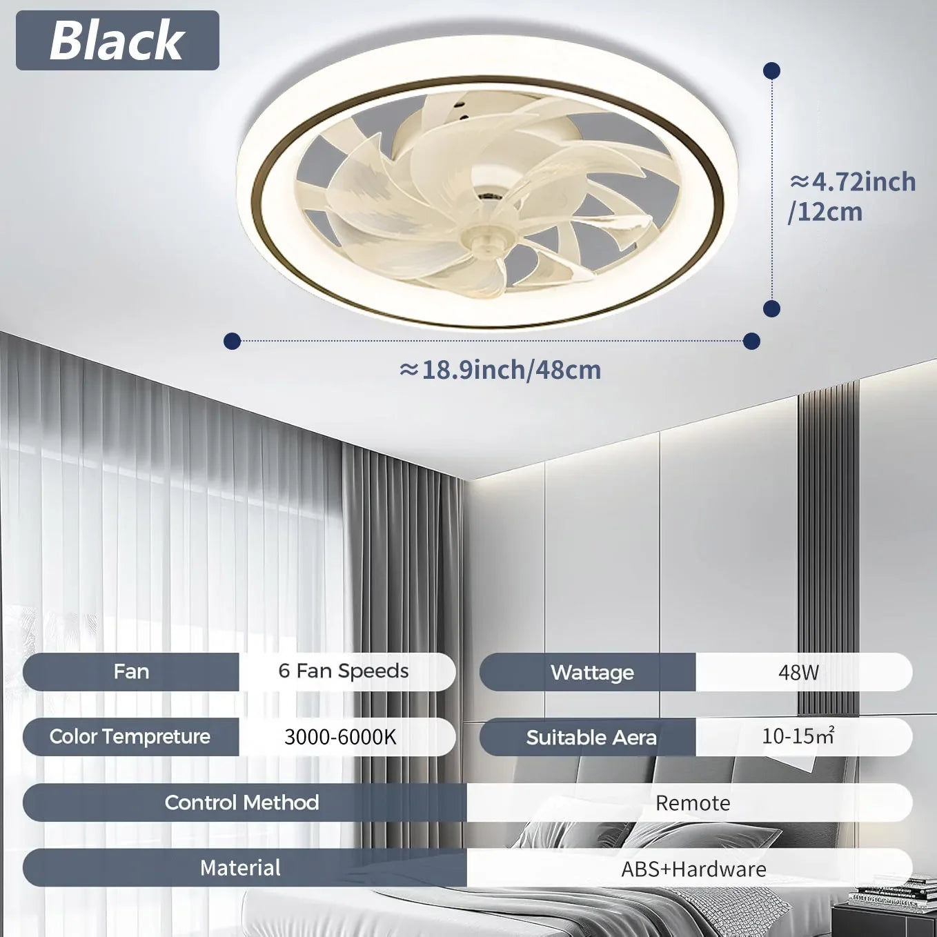 Modern Thin Ceiling Fan Light, White Silent Ceiling Fan