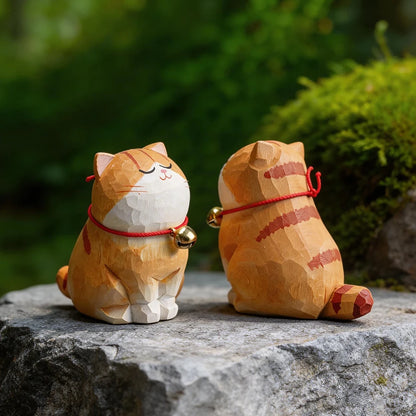 Cute Cat Animals Figurine Decorative Wooden Ornament