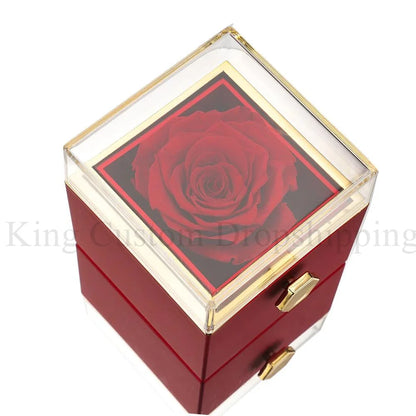 New Eternal Real Rose Rotating box Double Heart Custom