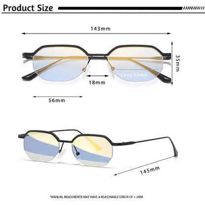 Retro Polygon Sunglasses Men Metal Semi Rimless
