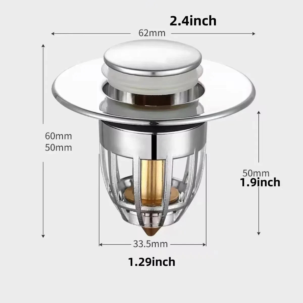 Rebound drain plug filter basin pop-up chrome sink