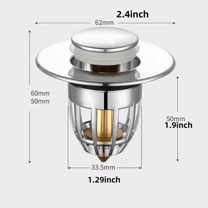 Rebound drain plug filter basin pop-up chrome sink