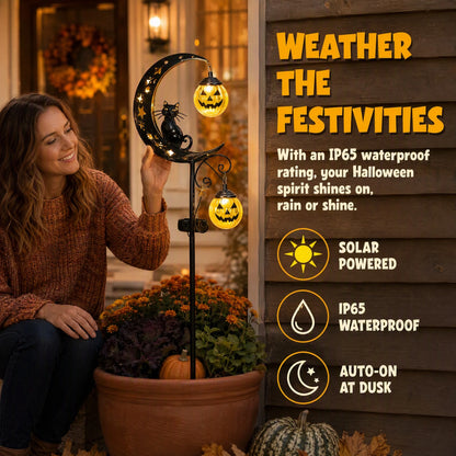 Halloween Solar Garden Stake Light Black Cat On Moon