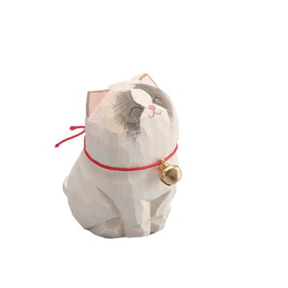 Cute Cat Animals Figurine Decorative Wooden Ornament