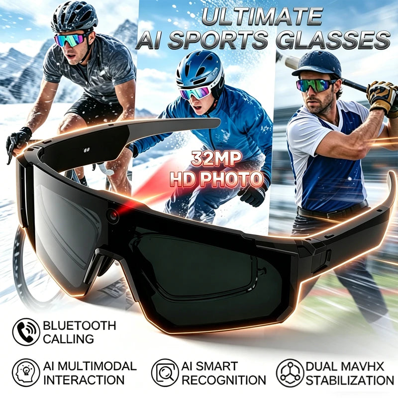AI Smart Sports Glasses with 32MP HD Camera 360°Stereo