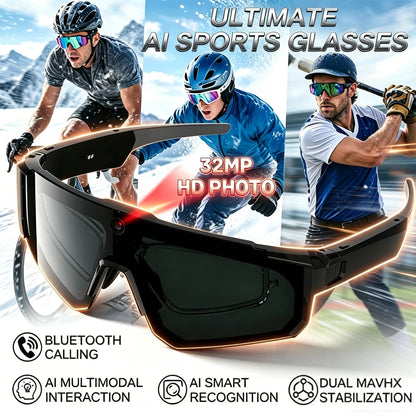 AI Smart Sports Glasses with 32MP HD Camera 360°Stereo