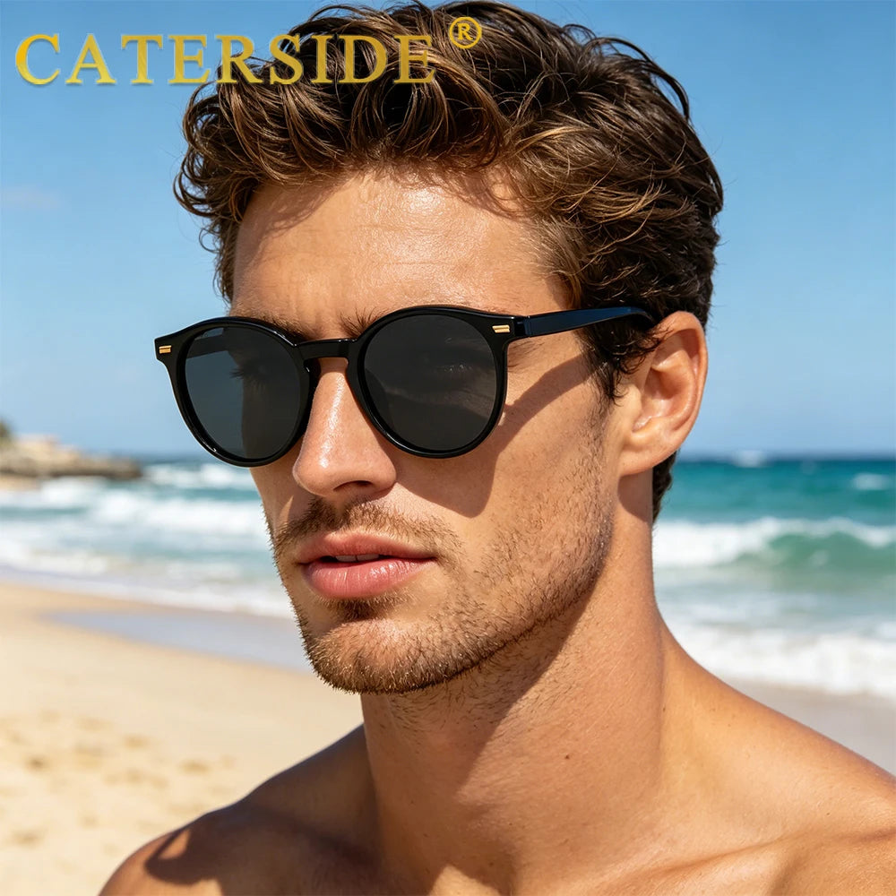 Retro Polarized Round Sunglasses Men TR90 / Acetate Vintage