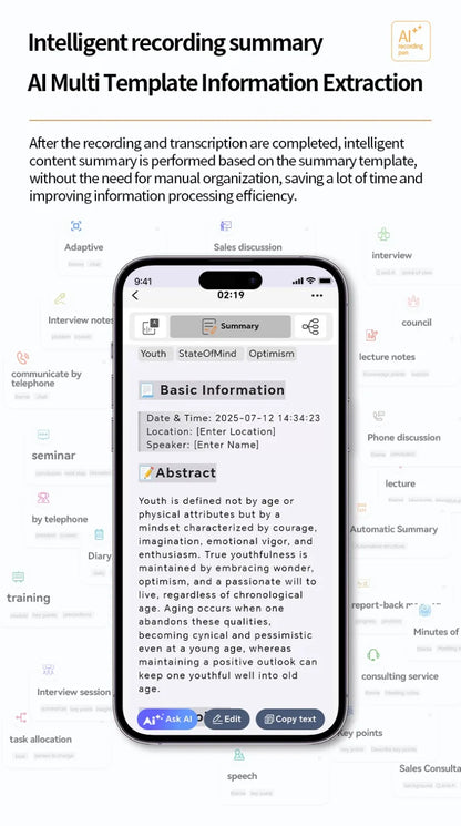 8-128GB AI Voice Recorder Real-Time Transcription