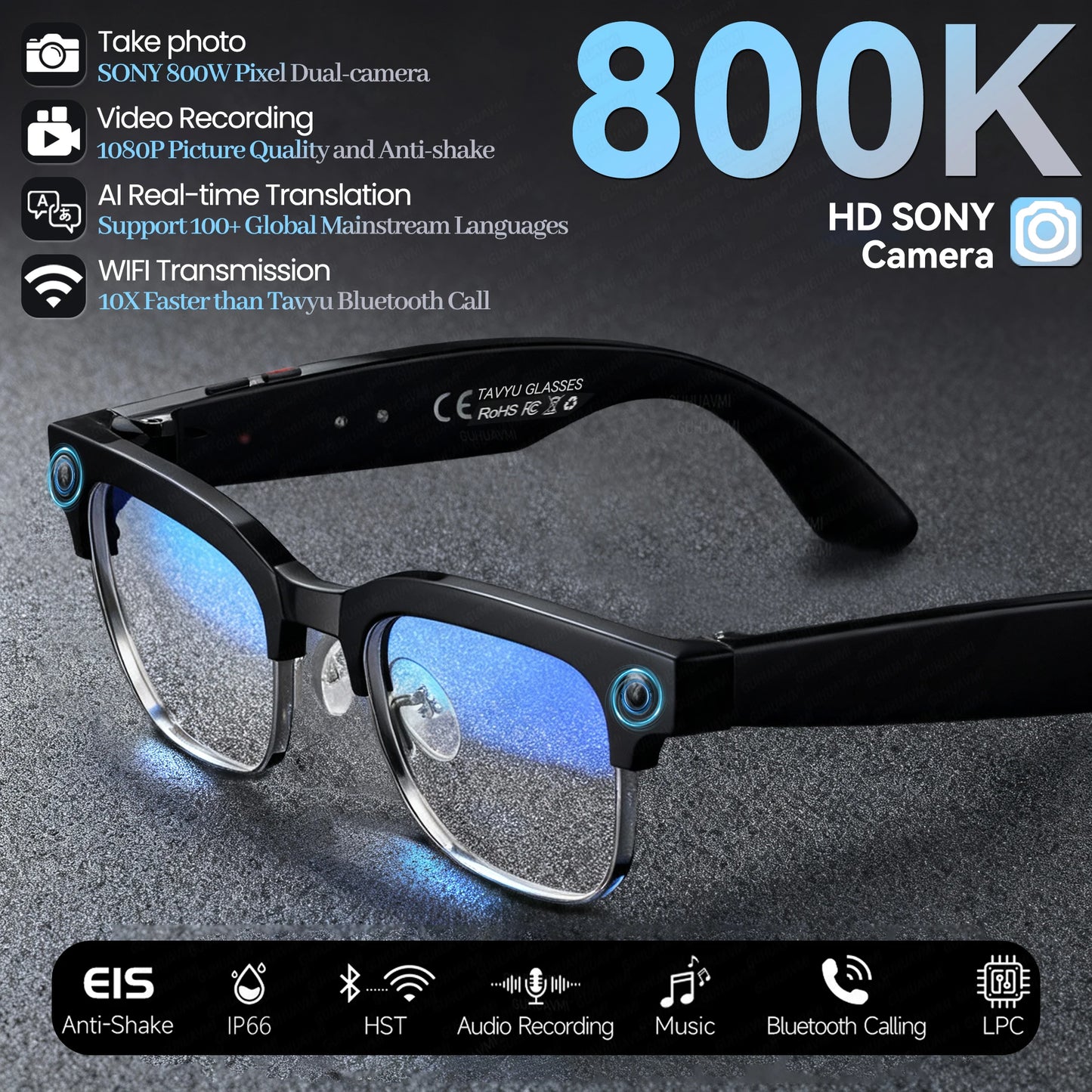 New Business 4K HD Color Change AI Smart Glasses 800W Pixel