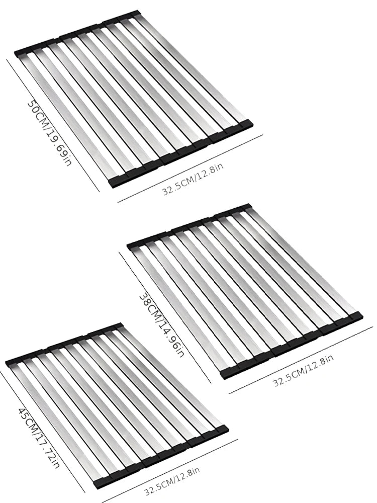 Stainless Steel Roll Up Dish Drying Rack Space Saving
