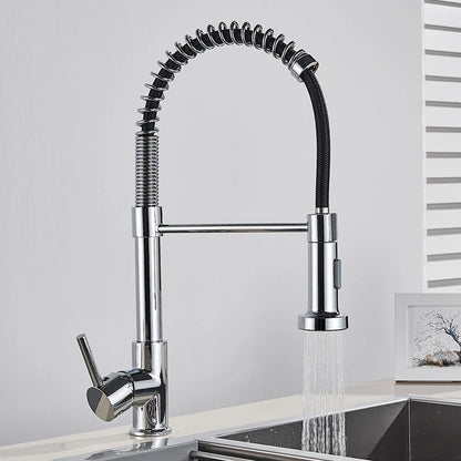 Brushed Gold Kitchen Faucet Pull Down 2-way Spray Single