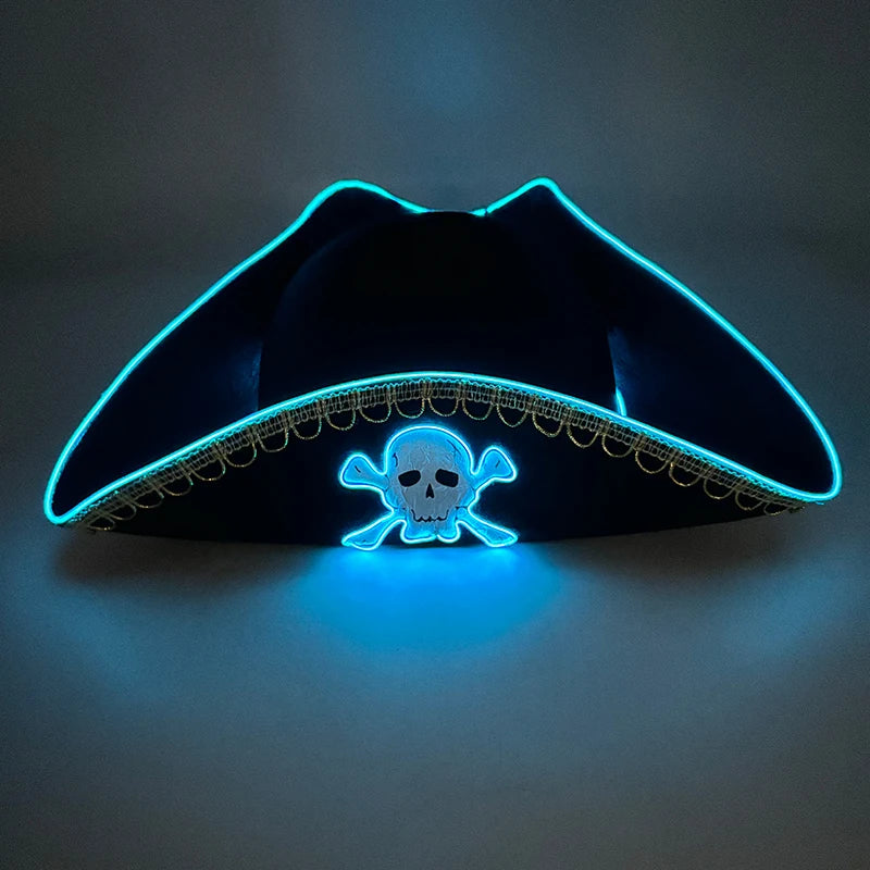 Halloween LED Black Pirate Hat For Adult Pirate Theme Party