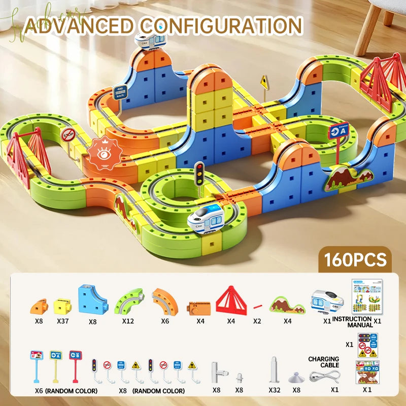 Kids Magnetic Rail Car Cube Toys Educational Toy