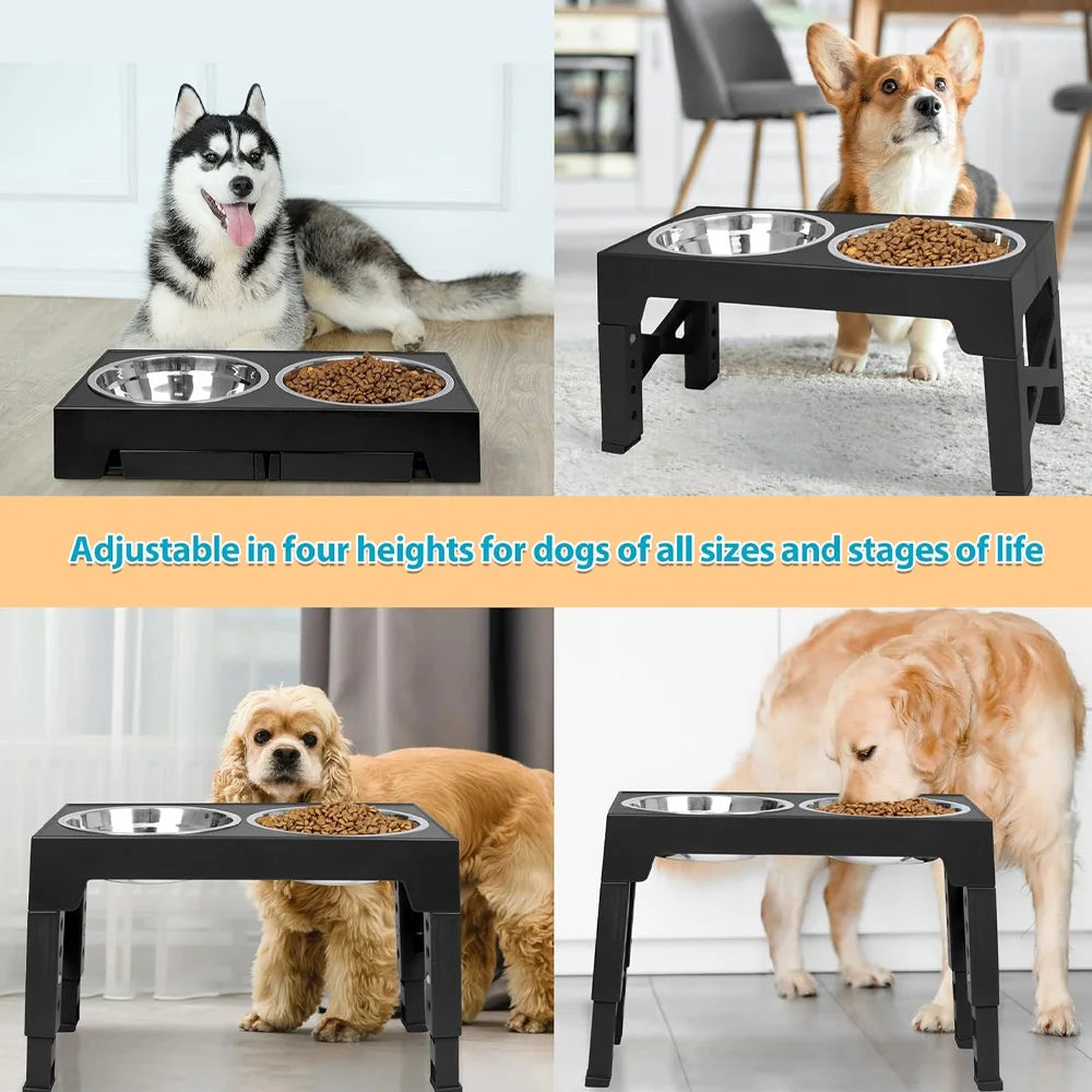 Elevated Dog Feeder Bowls Adjustable Raised Stand