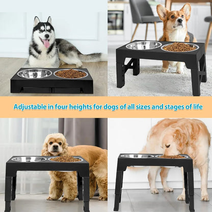 Elevated Dog Feeder Bowls Adjustable Raised Stand
