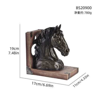 European Retro Horse Head Bookstopper Shelf Decor