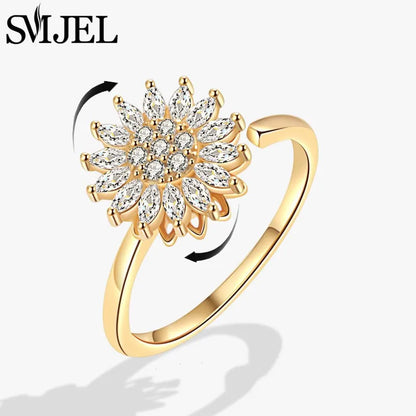 Luxury Crystal Anxiety Relief Spinning Fidget Rings for Women