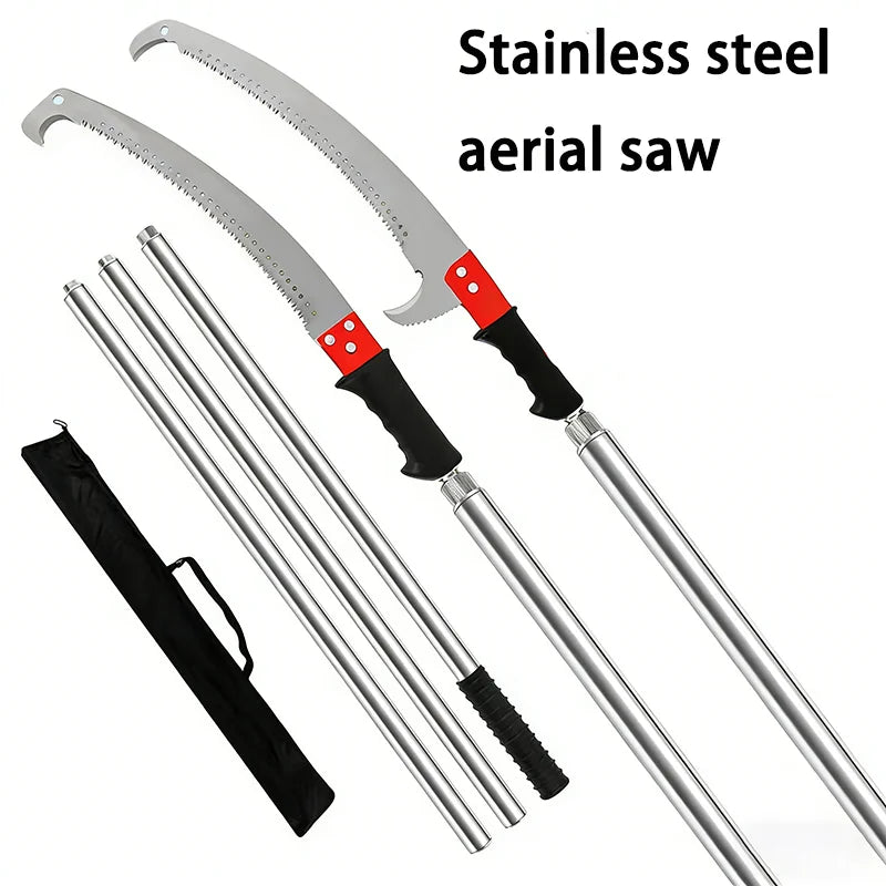 Long garden pruning saw with stainless steel telescoping pole