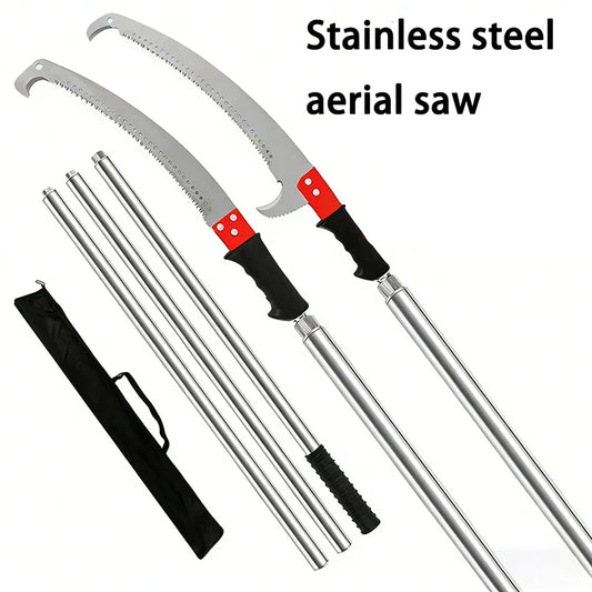 Long garden pruning saw with stainless steel telescoping pole