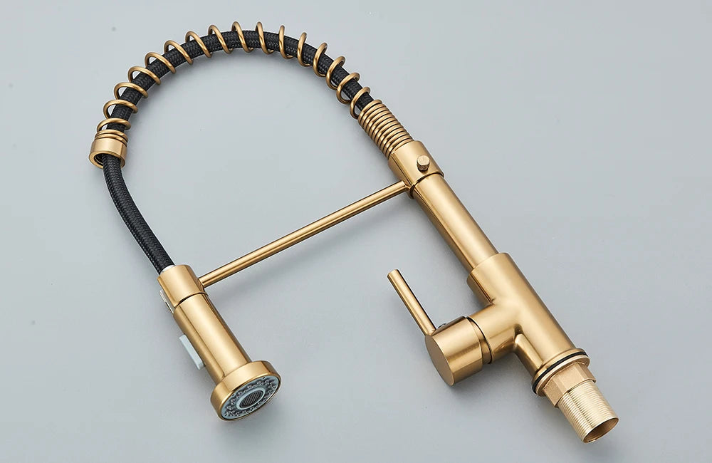 Brushed Gold Kitchen Faucet Pull Down 2-way Spray Single